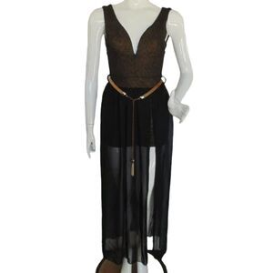 new MADRAG Romper, S, Bronze/Black mesh skirt, Sleeveless, Shorts, Metal Belt